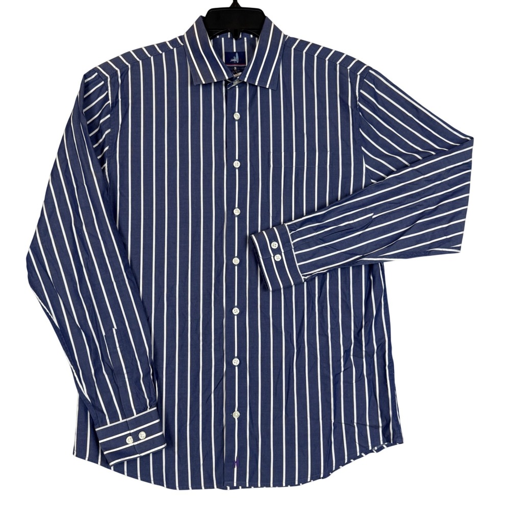 Johnnie-O Button Down Shirt Size M 21x29.5 Striped Navy White Prep Coastal Mens
